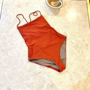 Mara Hoffman brick red cheeky one piece swimsuit
